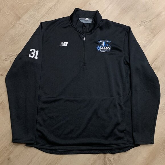 New Balance UMass Boston Beacons Lacrosse 1/4 Quarter Zip Jacket Men's XL Black - Picture 1 of 7